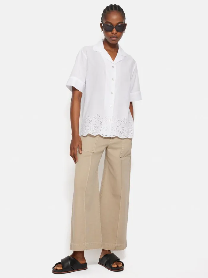 Jigsaw Broderie Anglaise Short Sleeved Top White Women Shirts and Tops