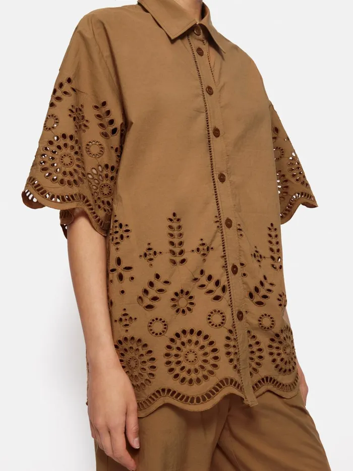 Jigsaw Broderie Shirt Camel Women Shirts and Tops