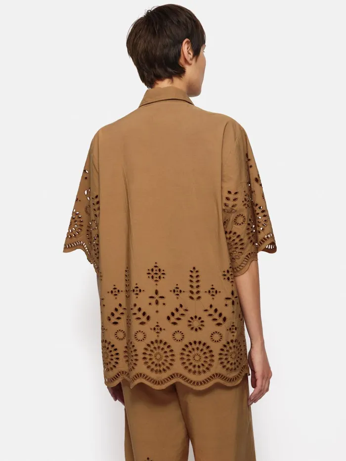 Jigsaw Broderie Shirt Camel Women Shirts and Tops