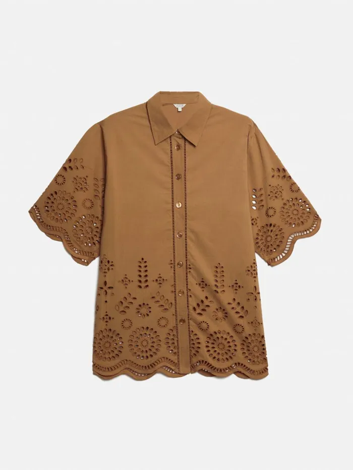 Jigsaw Broderie Shirt Camel Women Shirts and Tops