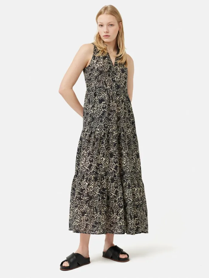 Jigsaw Brushed Rose Gauze Linen Dress Black Women Dresses and Jumpsuits