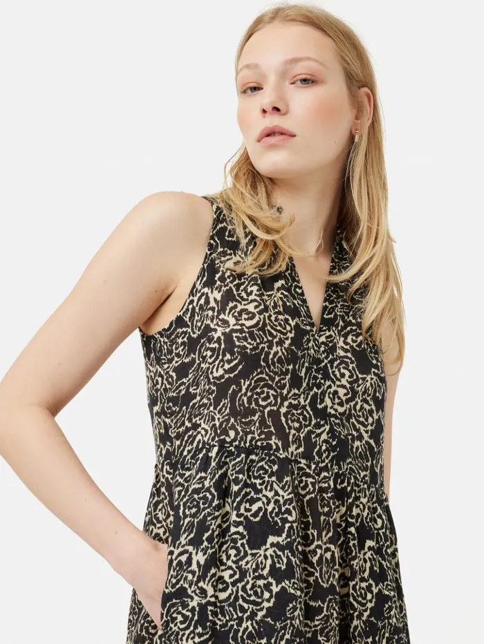 Jigsaw Brushed Rose Gauze Linen Dress Black Women Dresses and Jumpsuits