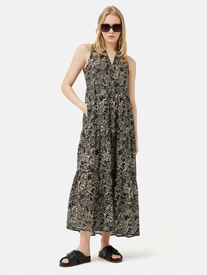 Jigsaw Brushed Rose Gauze Linen Dress Black Women Dresses and Jumpsuits