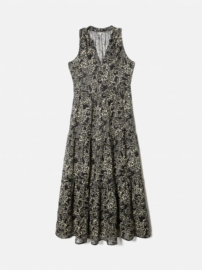 Jigsaw Brushed Rose Gauze Linen Dress Black Women Dresses and Jumpsuits