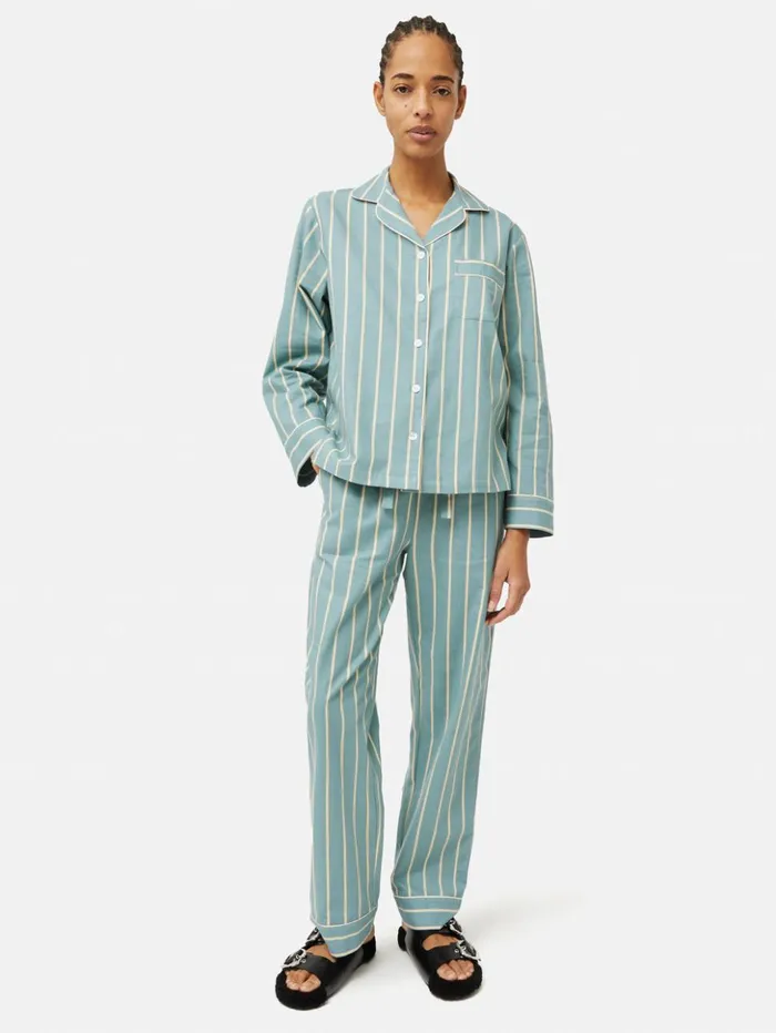 Jigsaw Brushed Twill Stripe Pyjamas Blue Women Pyjamas