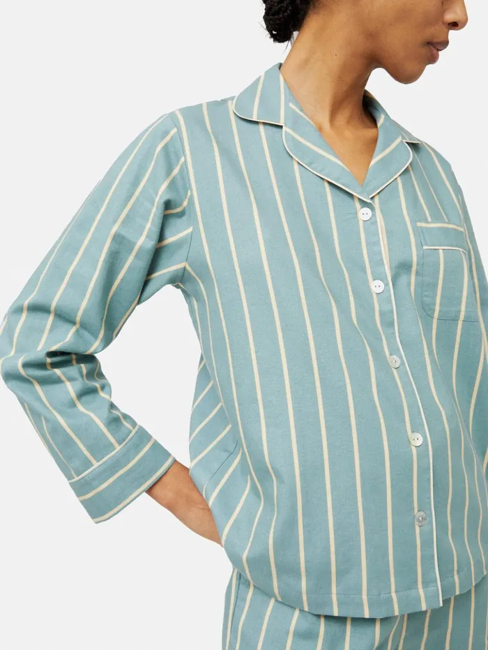 Jigsaw Brushed Twill Stripe Pyjamas Blue Women Pyjamas