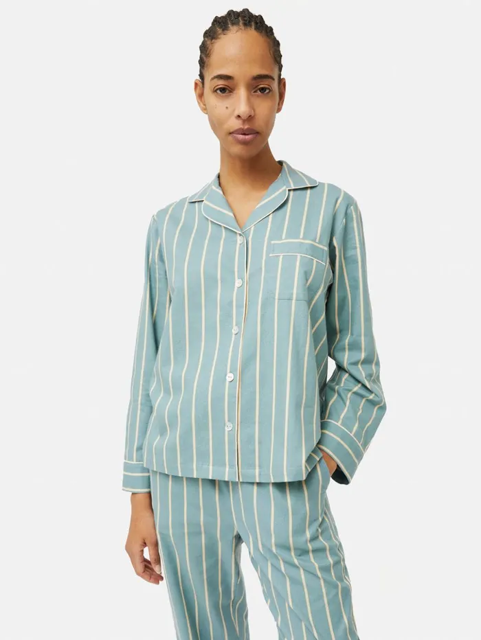 Jigsaw Brushed Twill Stripe Pyjamas Blue Women Pyjamas