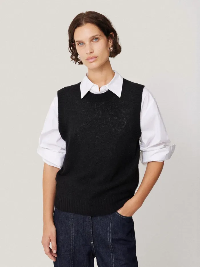 Jigsaw Cashmere Crew Neck Tank Black Women Knitwear and Cashmere