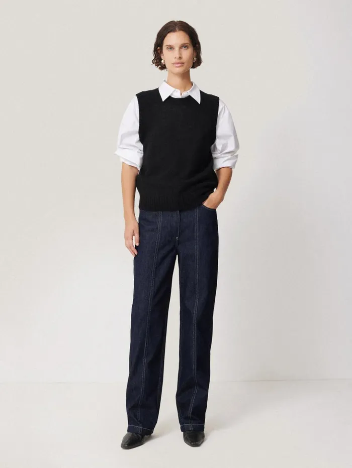 Jigsaw Cashmere Crew Neck Tank Black Women Knitwear and Cashmere