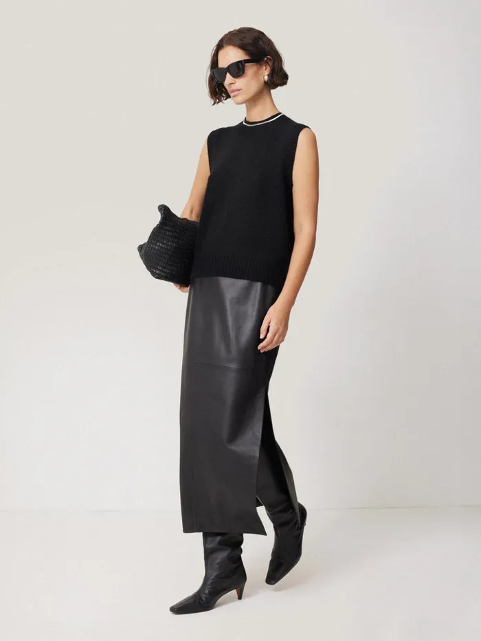 Jigsaw Cashmere Crew Neck Tank Black Women Knitwear and Cashmere