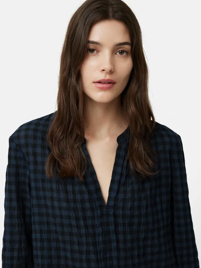 Jigsaw Checked Tunic Blouse Navy Women Shirts and Tops