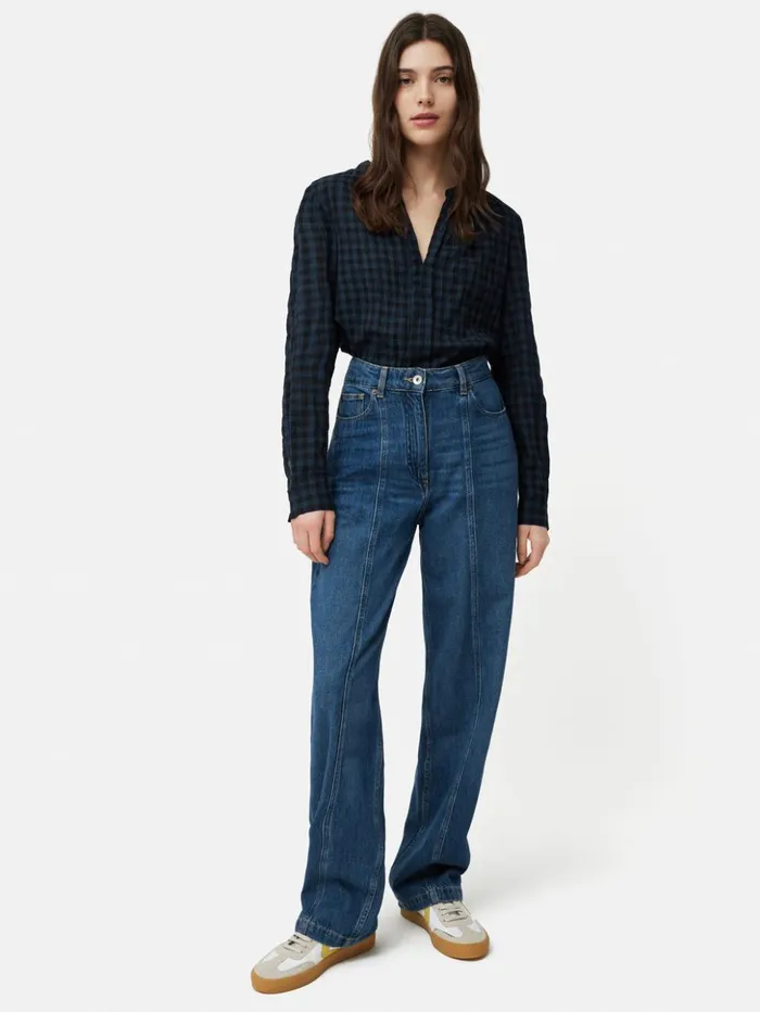 Jigsaw Checked Tunic Blouse Navy Women Shirts and Tops