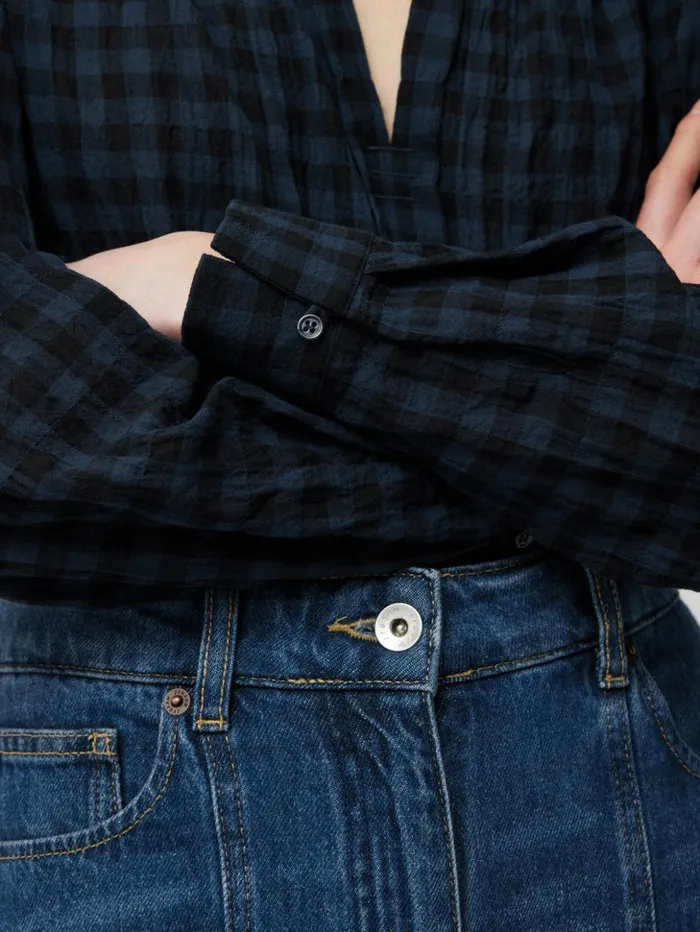 Jigsaw Checked Tunic Blouse Navy Women Shirts and Tops
