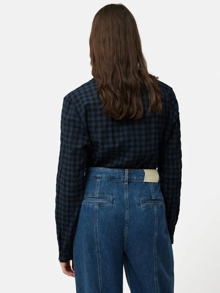 Jigsaw Checked Tunic Blouse Navy Women Shirts and Tops