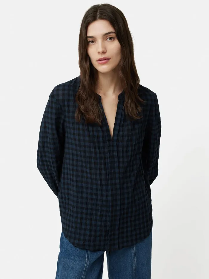Jigsaw Checked Tunic Blouse Navy Women Shirts and Tops