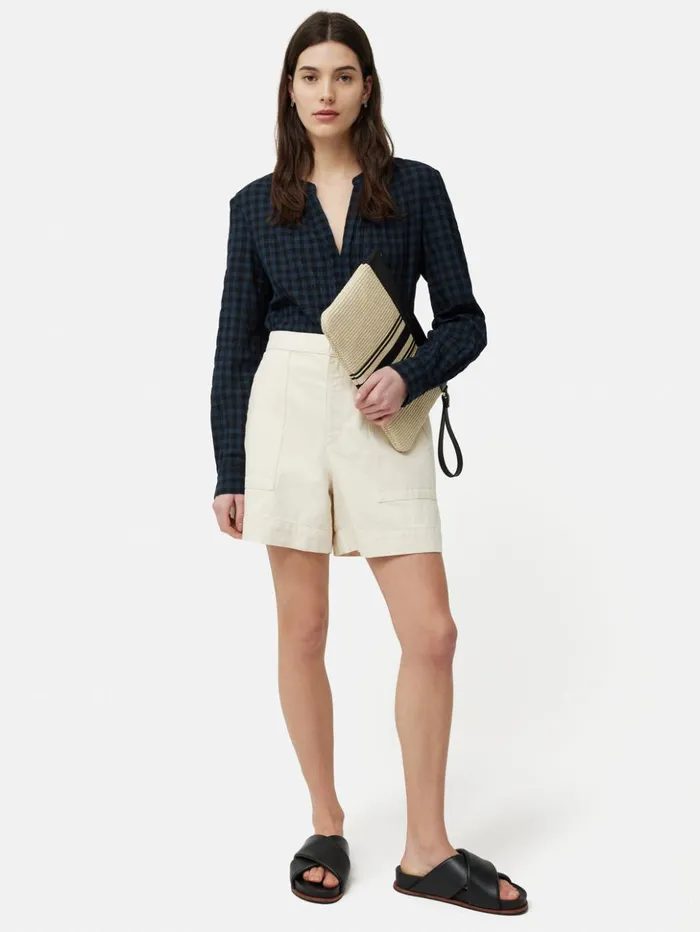 Jigsaw Checked Tunic Blouse Navy Women Shirts and Tops