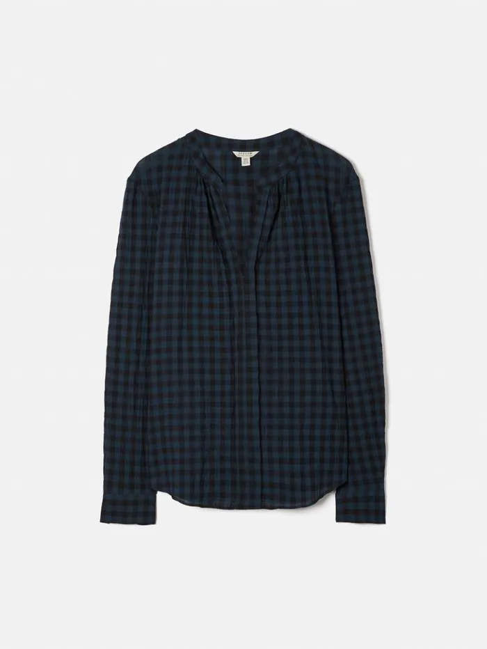 Jigsaw Checked Tunic Blouse Navy Women Shirts and Tops