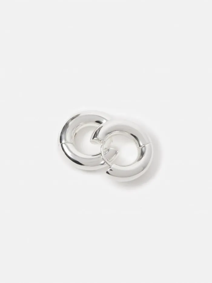 Jigsaw Chubby Hoop Earrings Silver Women Jewellery