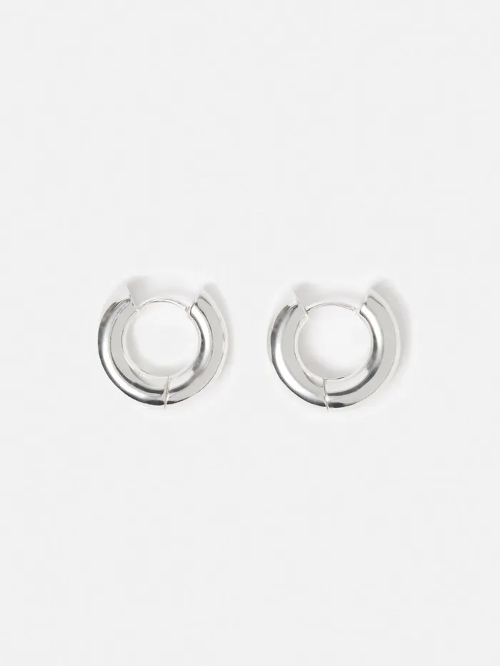 Jigsaw Chubby Hoop Earrings Silver Women Jewellery