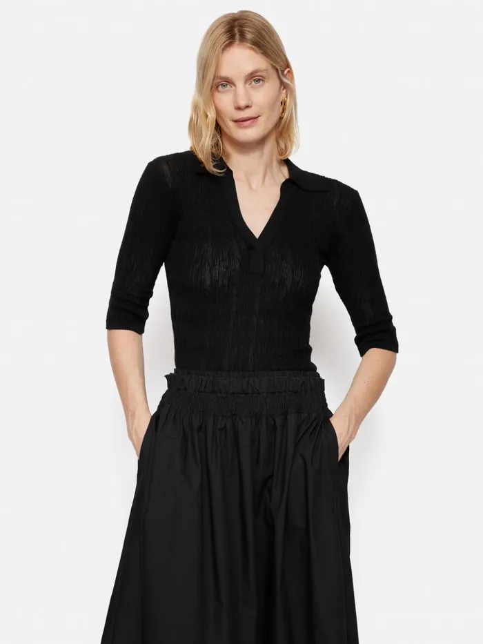 Jigsaw Collar Knitted Top Black Women Shirts and Tops