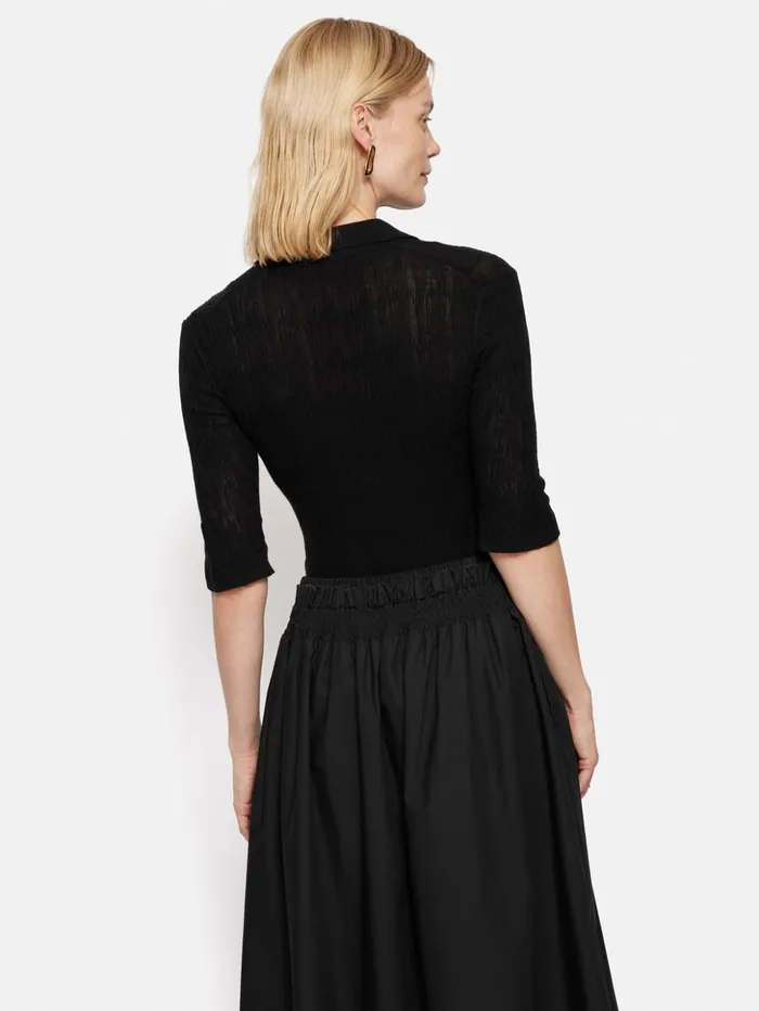 Jigsaw Collar Knitted Top Black Women Shirts and Tops
