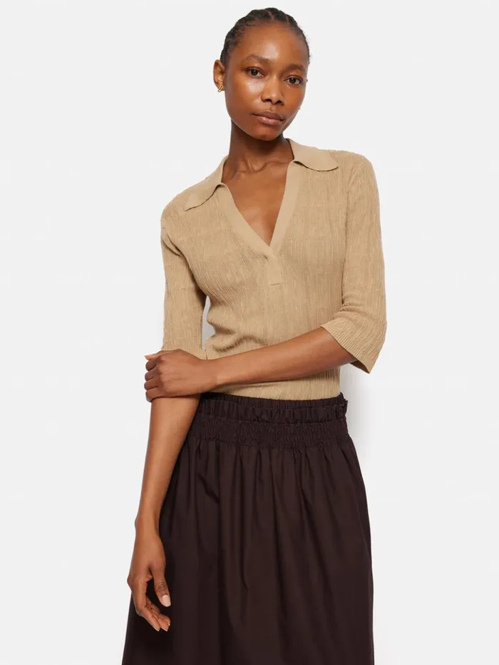 Jigsaw Collar Knitted Top Stone Women Shirts and Tops