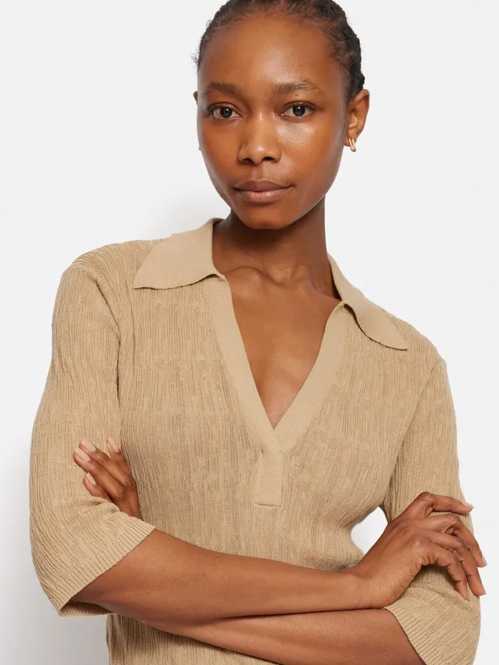 Jigsaw Collar Knitted Top Stone Women Shirts and Tops
