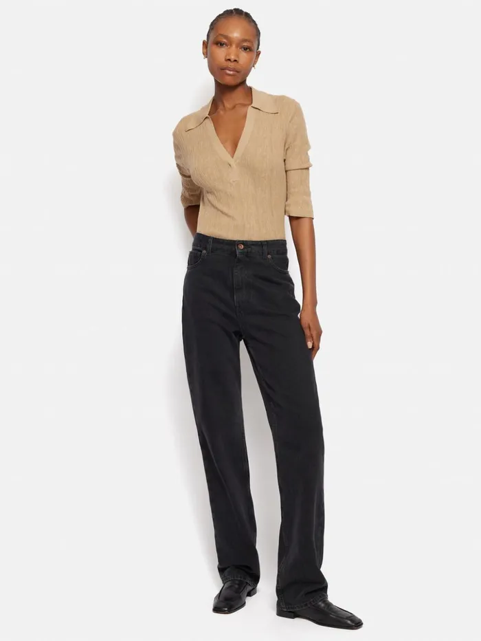 Jigsaw Collar Knitted Top Stone Women Shirts and Tops
