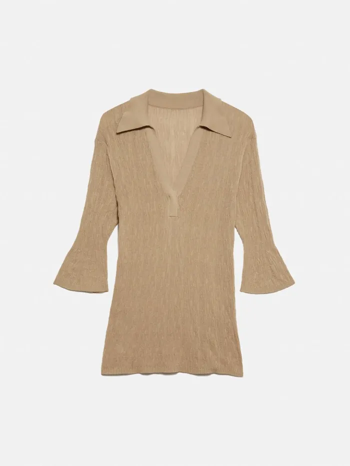 Jigsaw Collar Knitted Top Stone Women Shirts and Tops