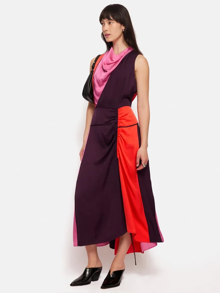 Jigsaw Colour Block Satin Dress Purple Women Dresses and Jumpsuits
