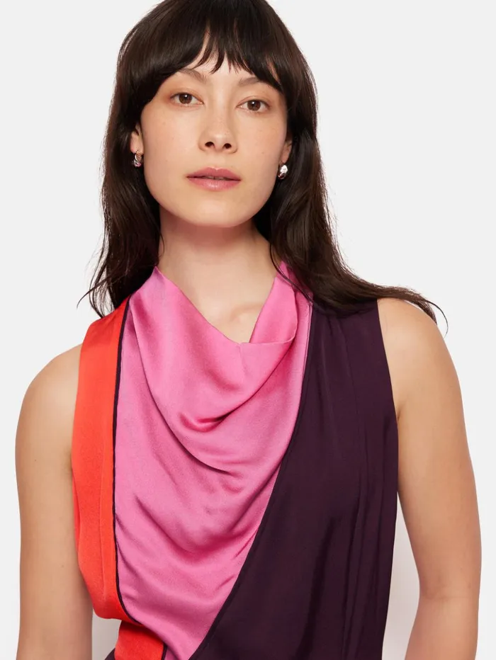 Jigsaw Colour Block Satin Dress Purple Women Dresses and Jumpsuits