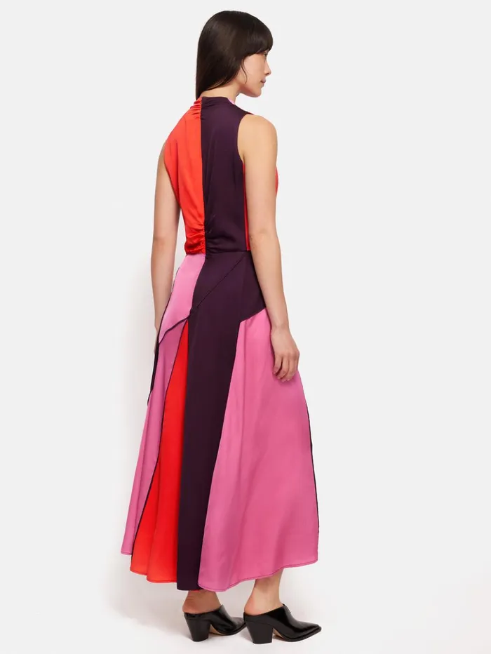 Jigsaw Colour Block Satin Dress Purple Women Dresses and Jumpsuits