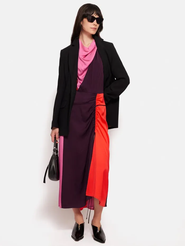 Jigsaw Colour Block Satin Dress Purple Women Dresses and Jumpsuits