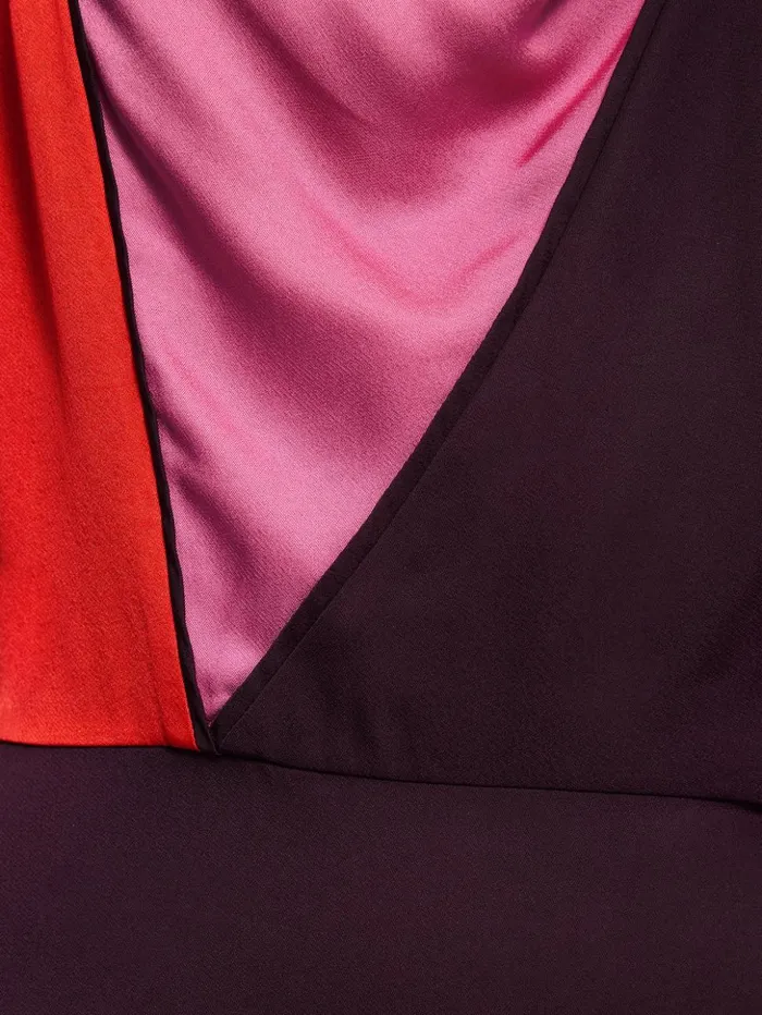 Jigsaw Colour Block Satin Dress Purple Women Dresses and Jumpsuits