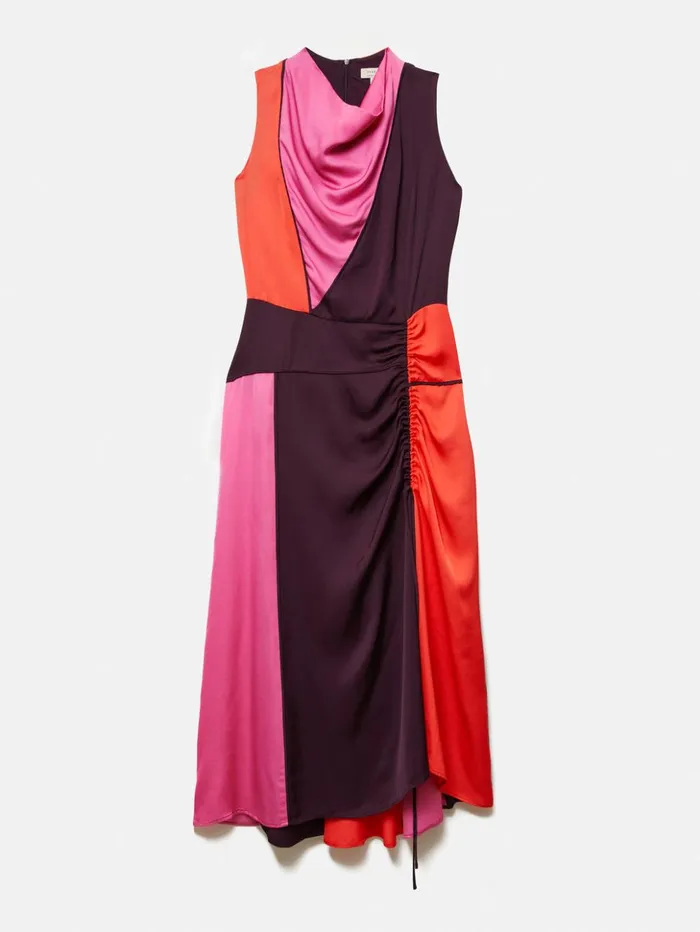 Jigsaw Colour Block Satin Dress Purple Women Dresses and Jumpsuits