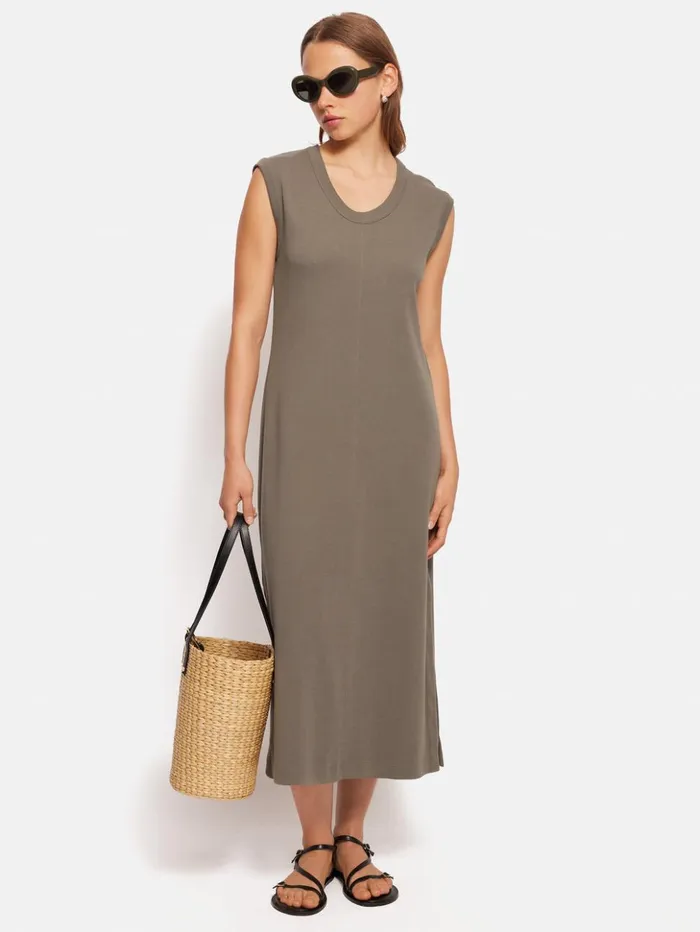 Jigsaw Column T Shirt Dress Taupe Women Dresses and Jumpsuits