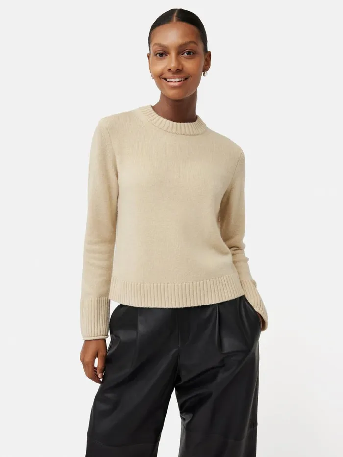 Jigsaw Compact Wool Cashmere Blend Jumper Cream Women Knitwear and Cashmere
