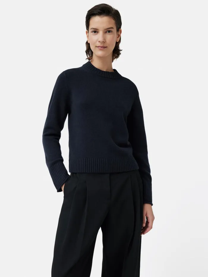Jigsaw Compact Wool Cashmere Blend Jumper Navy Women Knitwear and Cashmere