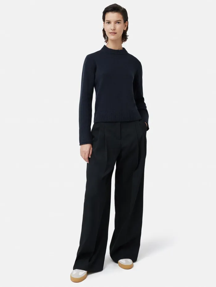 Jigsaw Compact Wool Cashmere Blend Jumper Navy Women Knitwear and Cashmere