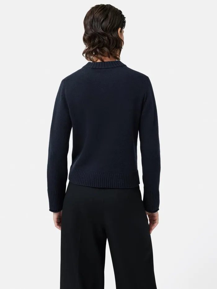 Jigsaw Compact Wool Cashmere Blend Jumper Navy Women Knitwear and Cashmere
