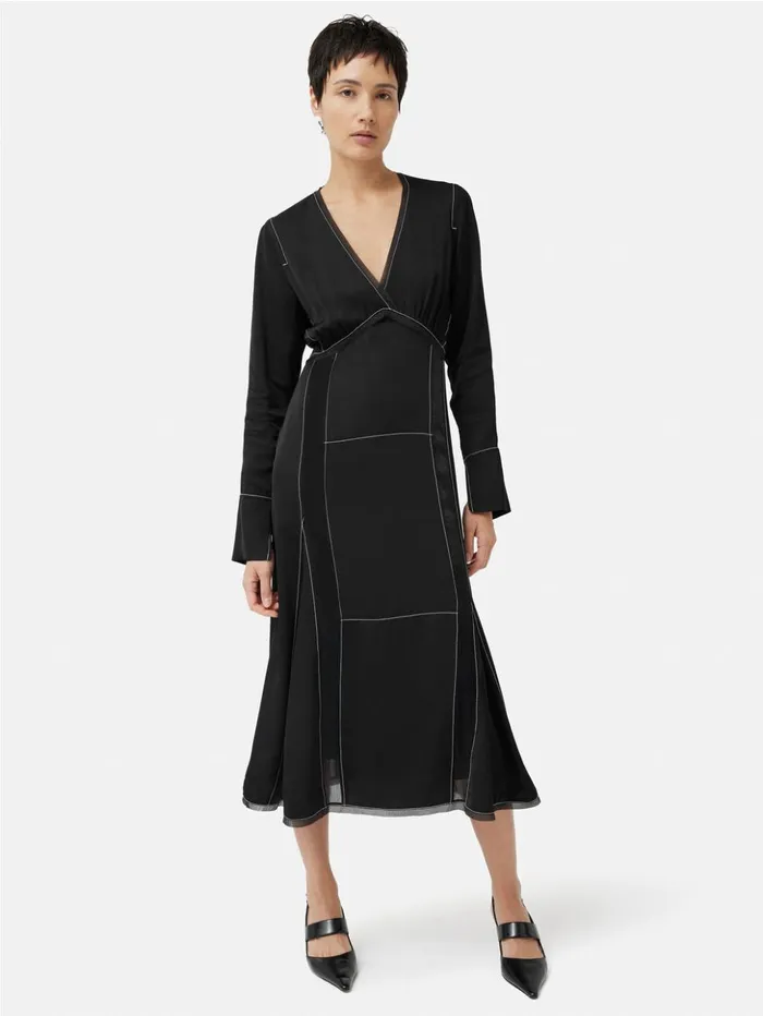 Jigsaw Contrast Stitch Viscose Dress Black Women Dresses and Jumpsuits