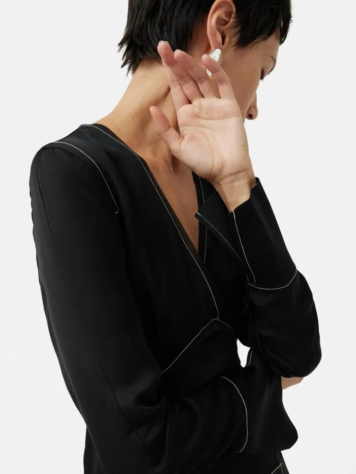 Jigsaw Contrast Stitch Viscose Dress Black Women Dresses and Jumpsuits