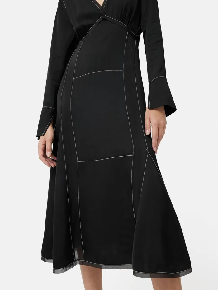 Jigsaw Contrast Stitch Viscose Dress Black Women Dresses and Jumpsuits