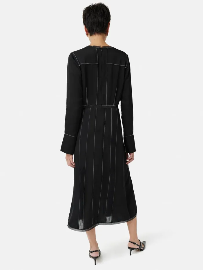 Jigsaw Contrast Stitch Viscose Dress Black Women Dresses and Jumpsuits