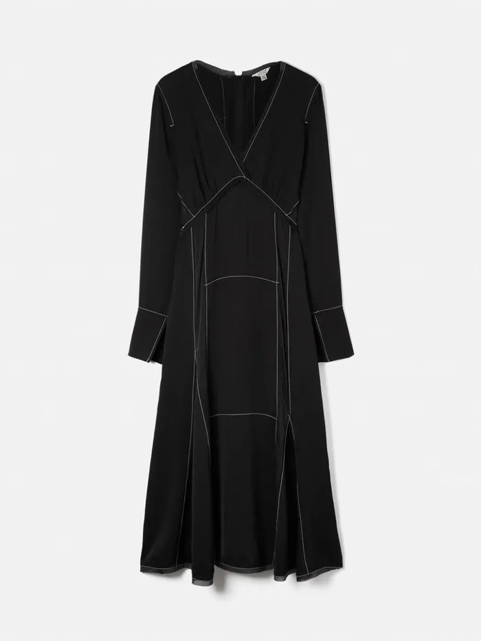 Jigsaw Contrast Stitch Viscose Dress Black Women Dresses and Jumpsuits