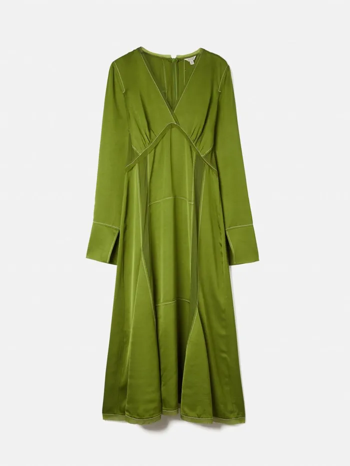 Jigsaw Contrast Stitch Viscose Dress Green Women Dresses and Jumpsuits