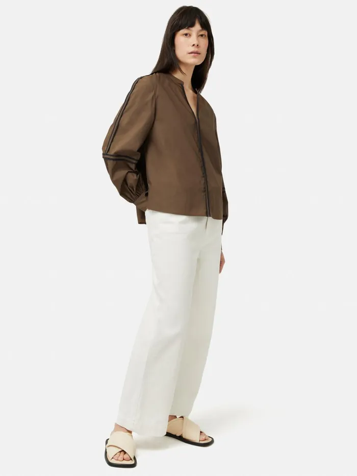 Jigsaw Contrast Tape Detail Top Brown Women Shirts and Tops