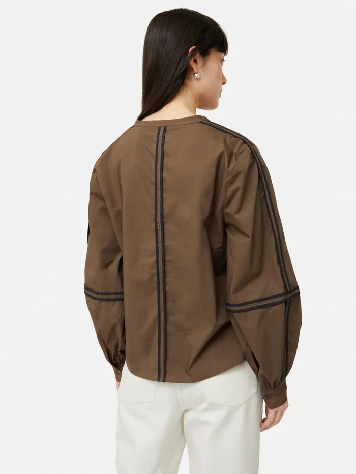 Jigsaw Contrast Tape Detail Top Brown Women Shirts and Tops