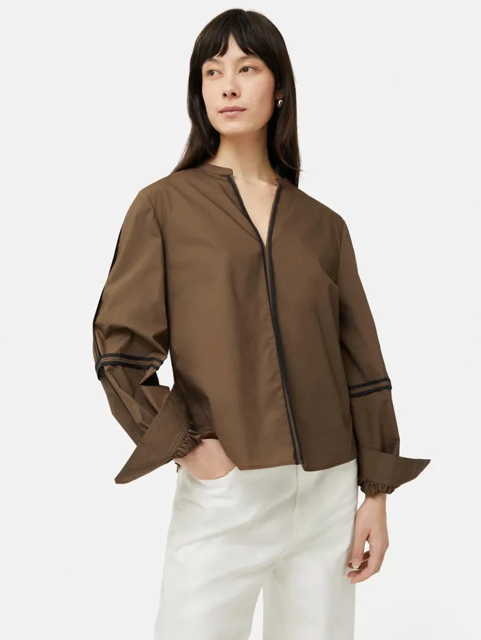 Jigsaw Contrast Tape Detail Top Brown Women Shirts and Tops