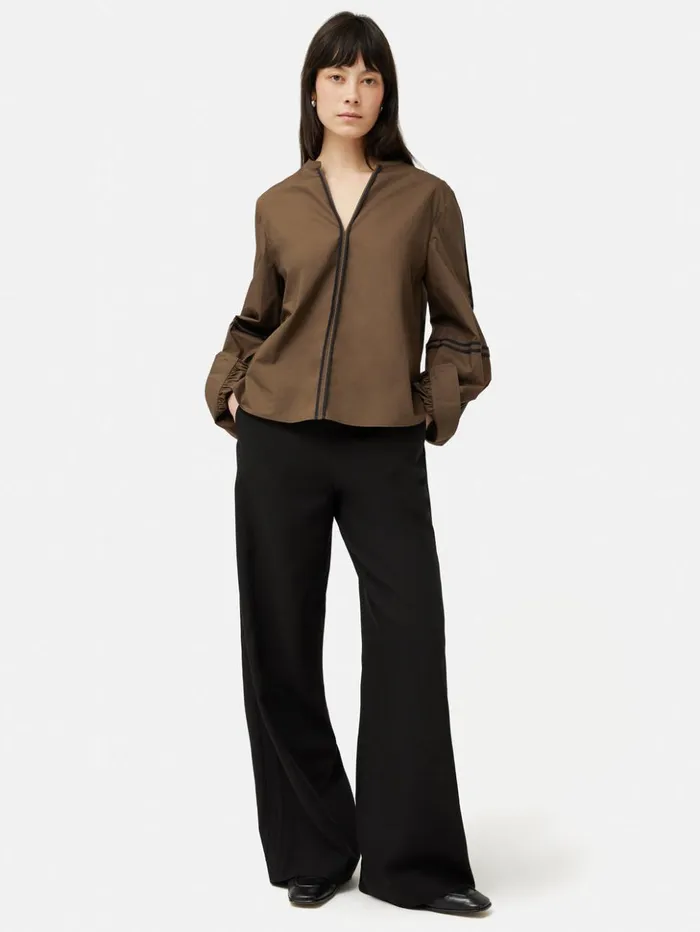 Jigsaw Contrast Tape Detail Top Brown Women Shirts and Tops